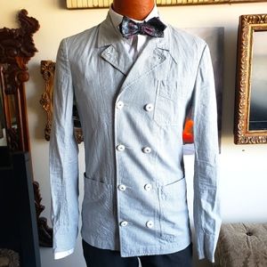 Double breasted casual jacket 36R removable buttons blue houndstooth